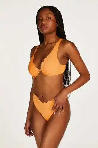 Hunkemoller Hunkemöller hoog uitgesneden bikinibroekje scallop oranje aanbieding