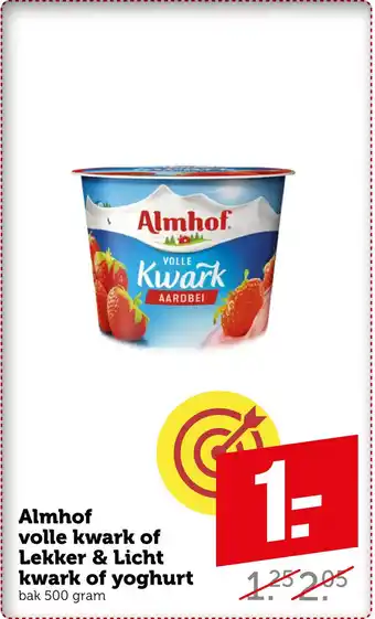 Coop Almhof volle kwark of Lekker & Licht kwark of yoghurt aanbieding