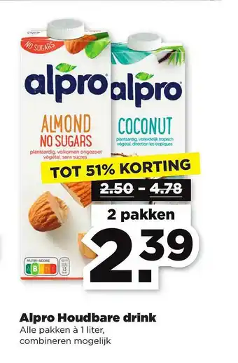 PLUS Alpro Houdbare Drink Tot 51% Korting aanbieding