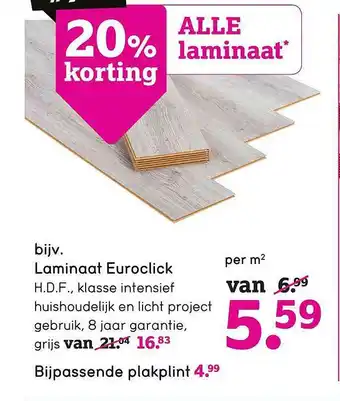 Leen Bakker Laminaat Euroclick 20% Korting aanbieding