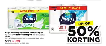 PLUS Nalys Keukenpapier Met Vochtvangers Of Soft Toiletpapier 50% Korting aanbieding