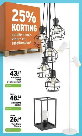 GAMMA Hanglamp Miran 5-Lichts Zwart, Vloerlamp Stefan Of Tafellamp Simone 25% Korting aanbieding