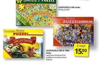 Boekenvoordeel Legpuzzels 500 & 1000 Stuks Lang Leve Fantasia & De Wakker Muis (Geronimo Stilton) Of Legpuzzels 50 Stuks Smiley Puzzel aanbieding