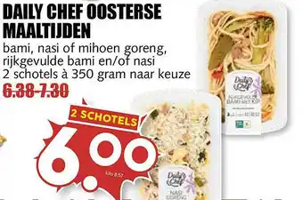 MCD Supermarkt Daily Chef Oosterse Maaltijden Bami, Nasi Of Mihoen Goreng, Rijkgevulde Bami En-of Nasi aanbieding