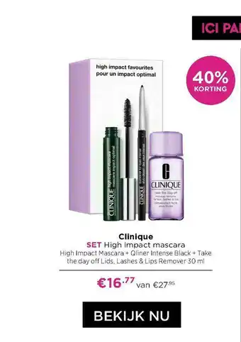 ICI Paris XL Clinique High Impact Mascara + Qliner Intense Black + Take The Day Off Lids, Lashes & Lips Remover 30 Ml 30% Korting aanbieding