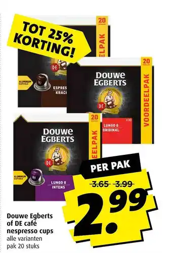 Boni Douwe Egberts Of DE Café Nespresso Cups Tot 25% Korting aanbieding