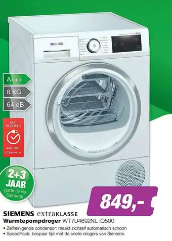 EP Siemens Extraklasse Warmtepompdroger WT7U4692NL IQ500 aanbieding