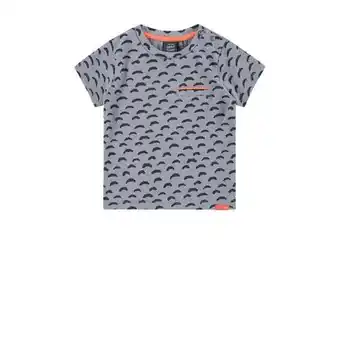 Kleertjes.com Babyface newborn baby t-shirt met all over print grijs/donkerblauw jongens stretchkatoen ronde hals aanbieding