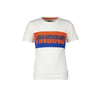 Kleertjes.com Vingino t-shirt harco met logo wit/oranje/blauw jongens katoen ronde hals aanbieding