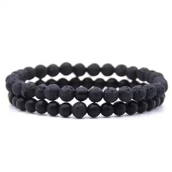 Lookinggoodtoday Memphis heren kralen armband lavasteen en matte agaat zwart aanbieding