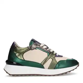 Manfield Manfield groene leren sneakers met metallic details aanbieding