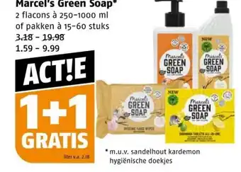 Poiesz Marcel's green soap* 2 flacons à 250-1000 ml of pakken à 15-60 stuks 3.18-19.98 1.599.99 aanbieding