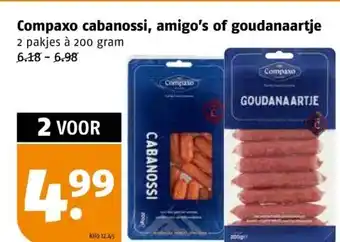 Poiesz Compaxo cabanossi, amigo's of goudanaartje 2 pakjes à 200 gram 6.18-6.98 aanbieding