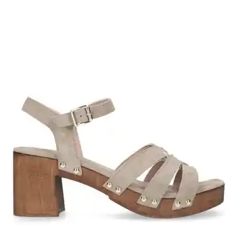 Manfield Manfield taupe suède sandalen met blokhak aanbieding