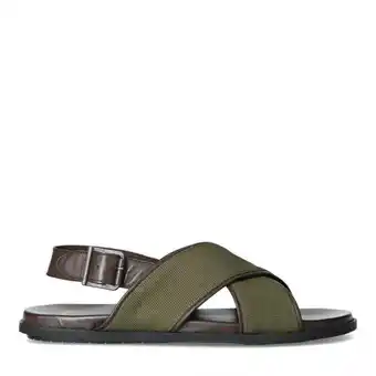 Manfield Manfield bruine leren sandalen met groene details aanbieding