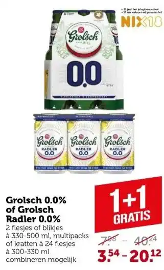 Coop Grolsch 0.0% of grolsch radler 0.0% aanbieding