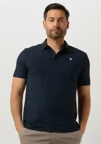 Omoda Purewhite heren polo's & t-shirts polo with button placket and small print on chest - donkerblauw aanbieding