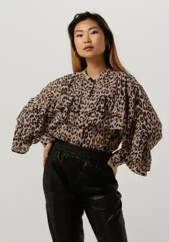 Omoda Alix the label dames blouses ladies woven animal ruffle blouse - bruin aanbieding