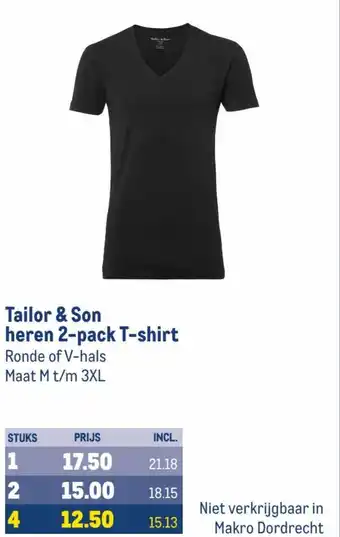 Makro Tailor & Son heren 2-pack T-shirt aanbieding