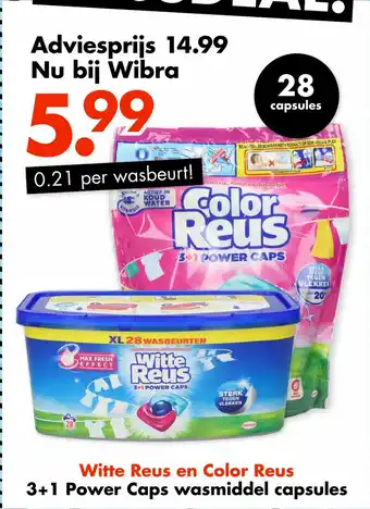 Wibra Witte Reus en Color Reus 3+1 Power Caps wasmiddel capsules aanbieding