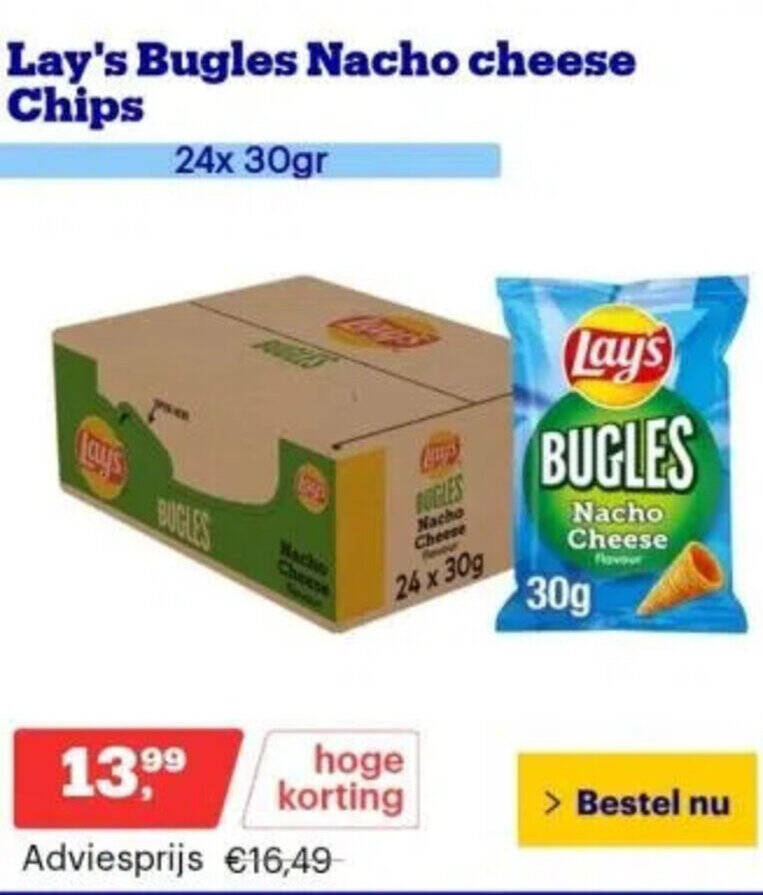 Lay's Bugles Nacho cheese Chips aanbieding bij