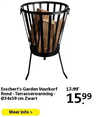 Boerenbond Esschert's Garden Vuurkorf Rond - Terrasverwarming - Ø34x59 cm Zwart aanbieding