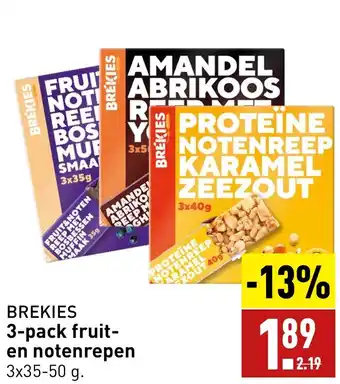 ALDI BREKIES 3-pack fruit en notenrepen 3x35-50 g aanbieding