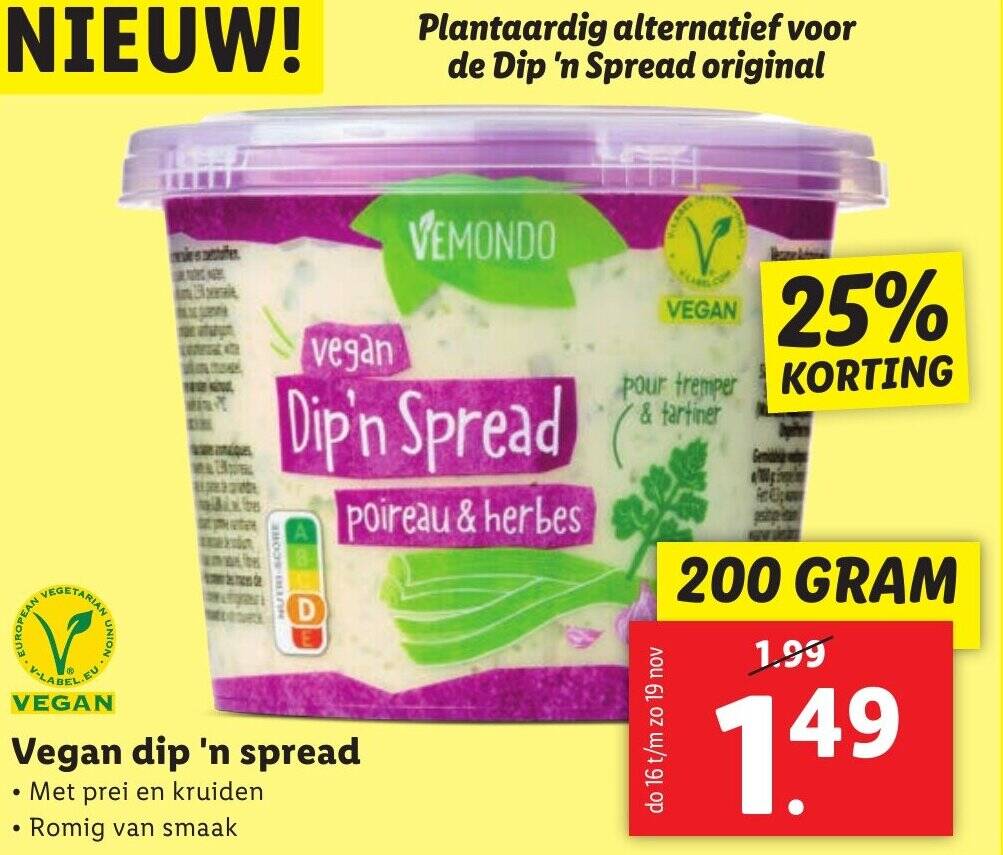 Vegan dip 'n spread 200g aanbieding bij Lidl