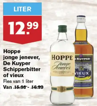 Hoogvliet Hoppe jonge jenever, De Kuyper Schipperbitter of vieux aanbieding