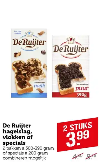 Coop De Ruijter hagelslag, vlokken of specials aanbieding