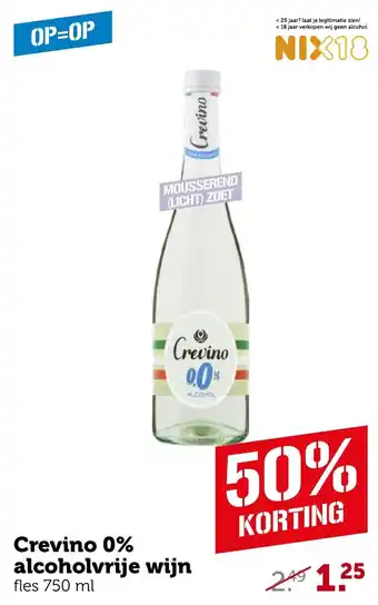 Coop Crevino 0% alcoholvrije wijn 750ml aanbieding