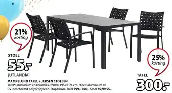 Jysk Mamrelund tafel + Jeksen stoelen aanbieding