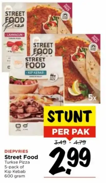 Vomar Voordeelmarkt Street Food Turkse Pizza 5-pack of Kip Kebab 600 gram aanbieding