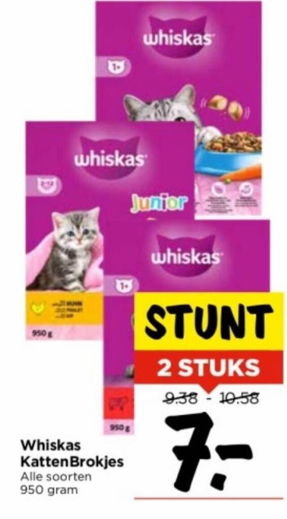 Whiskas Katten Brokjes Alle soorten 950 gram aanbieding bij Vomar