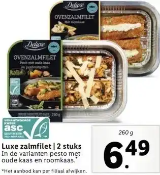 Lidl Luxe zalmfilet | 2 stuks in de varianten pesto met oude kaas en roomkaas. aanbieding