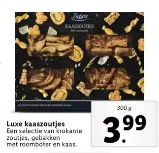 Lidl Luxe kaaszoutjes een selectie van krokante zoutjes, gebakken aanbieding