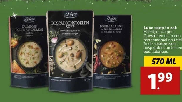 Luxe soep in zak heerlijke soepen. opwarmen en in een handomdraai op