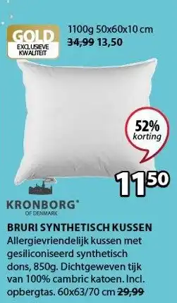 Jysk Bruri synthetisch kussen 60x63/70 cm aanbieding