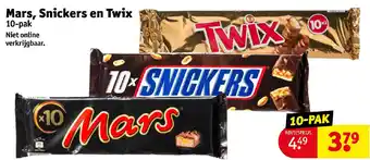 Kruidvat Mars, Snickers en Twix 10-pak aanbieding