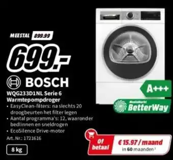 MediaMarkt BOSCH WQG233D1NL Serie 6 Warmtepompdroger aanbieding