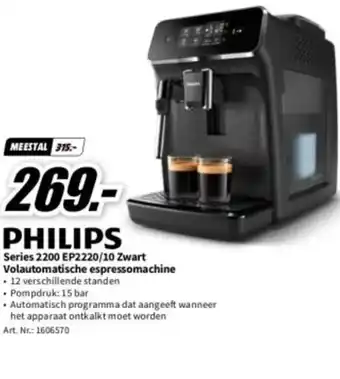 MediaMarkt PHILIPS Series 2200 EP2220/10 Zwart Volautomatische espressomachine aanbieding