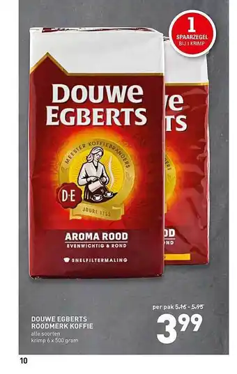 De Kweker Douwe Egberts Roodmerk Koffie 6x500 gram aanbieding