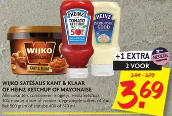 Dekamarkt Wijko Satesaus kant&klaar of Heinz Ketchup of Nayonaise 2*500g/400-570ml aanbieding