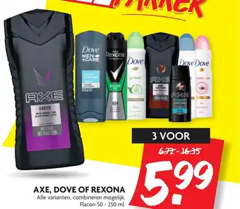 Dekamarkt Axe, Rexona of Dove 3*50-250ml aanbieding