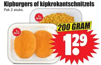 Dirk Kipburgers of Kipkrokantschnitzels 200g aanbieding