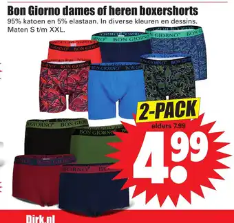 Dirk Bon Giorno Dames- of herenboxershorts 2-pack aanbieding