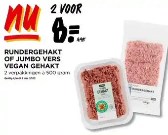 Jumbo Rundergehakt of jumbo vers vegan gehakt 2 verpakkingen à 500 gram aanbieding