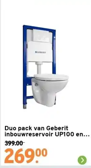 GAMMA Duo pack van geberit inbouwreservoir up100 en randloze wandcloset abell aanbieding