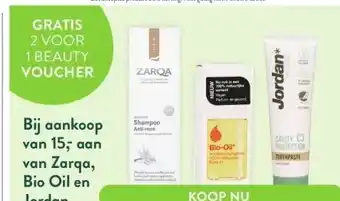 Holland & Barrett Bij aankoop van 15,- aan van zarqa, bio oil en jordan aanbieding