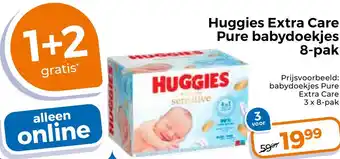 Trekpleister Huggies extra care pure babydoekies aanbieding